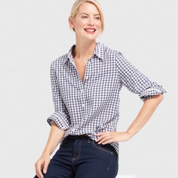 Draper James Elliot Blue White Gingham Button-down Shirt W-282 Sz 10 - Picture 1 of 10